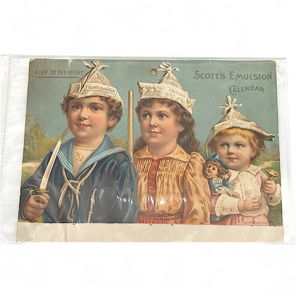Scott's Emulsion Other - Scotts Emulsion 1894 Calendar Advertising Print With Victorian Children Illustra